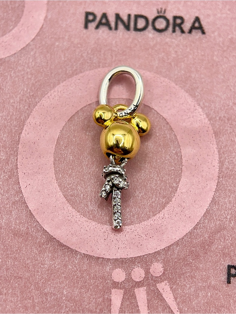 Pandora Disney Parks Mickey Mouse Key Gold Two Tone Clear CZ Dangle Charm